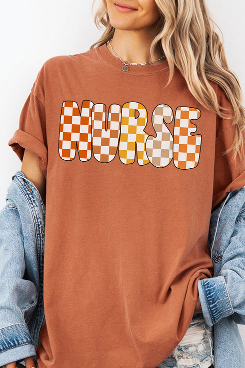 Checkered Autumn Nurse Comfort Colors Adult Ring-Spun Cotton Tee