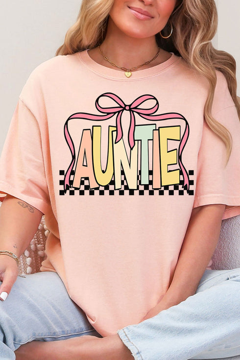Checkered Bow Auntie Comfort Colors Adult Ring-Spun Cotton Tee