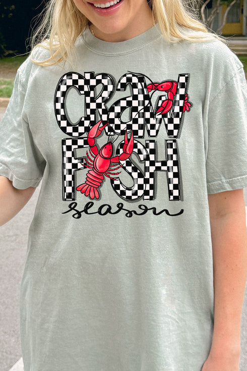 Checkered Crawfish Season Comfort Colors Adult Ring-Spun Cotton Tee