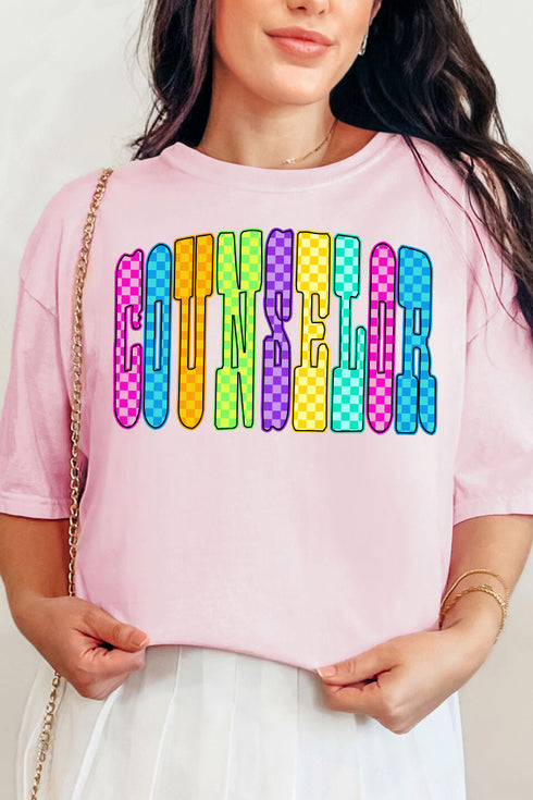 Checkered Glow Counselor Comfort Colors Adult Ring-Spun Cotton Tee