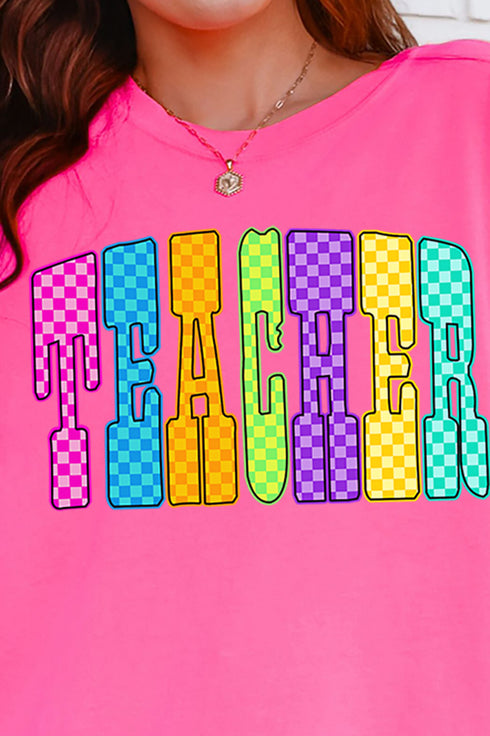 Checkered Glow Teacher Comfort Colors Adult Ring-Spun Cotton Tee