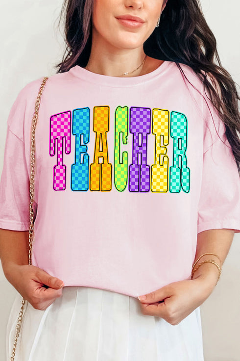 Checkered Glow Teacher Comfort Colors Adult Ring-Spun Cotton Tee