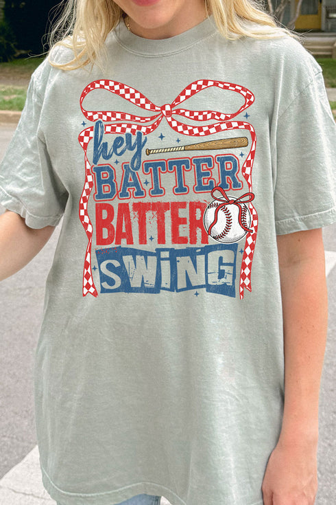 Checkered Hey Batter Batter Comfort Colors Adult Ring-Spun Cotton Tee