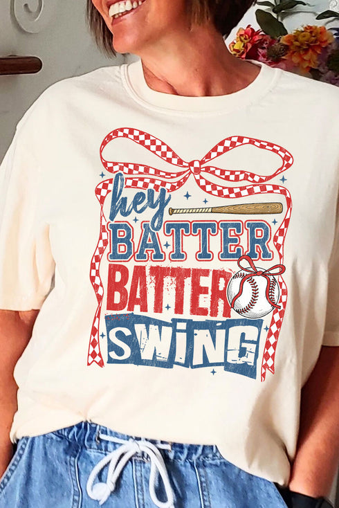 Checkered Hey Batter Batter Comfort Colors Adult Ring-Spun Cotton Tee
