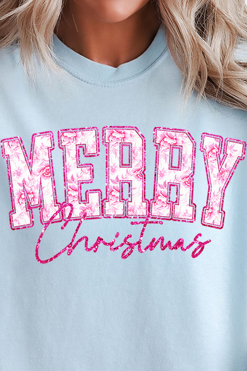 Chinoiserie Pink Merry Christmas Comfort Colors Adult Ring-Spun Cotton Tee