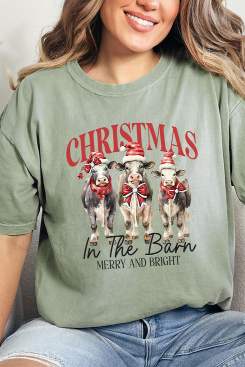 Christmas In The Barn Cows Comfort Colors Adult Ring-Spun Cotton Tee
