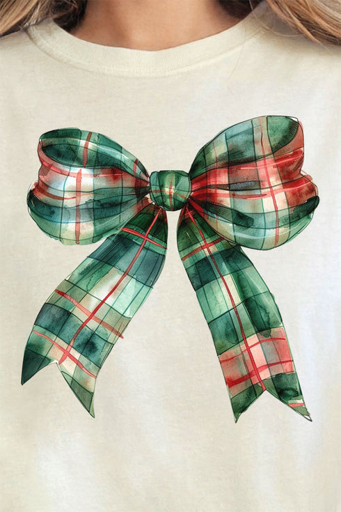 Christmas Plaid Coquette Bow Comfort Colors Adult Ring-Spun Cotton Tee