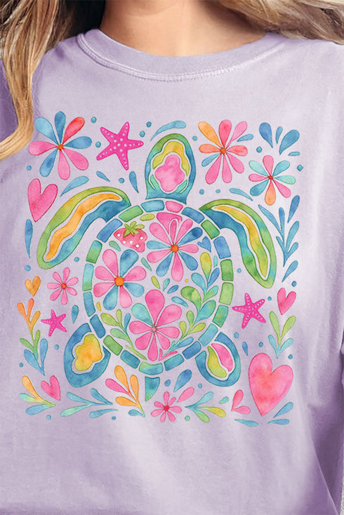 Colorful Sea Turtle Comfort Colors Adult Ring-Spun Cotton Tee