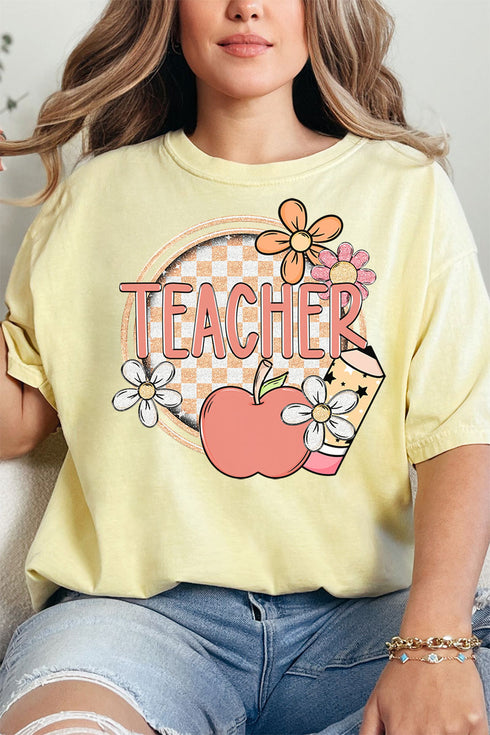 Cutesy Checkered Teacher Comfort Colors Adult Ring-Spun Cotton Tee