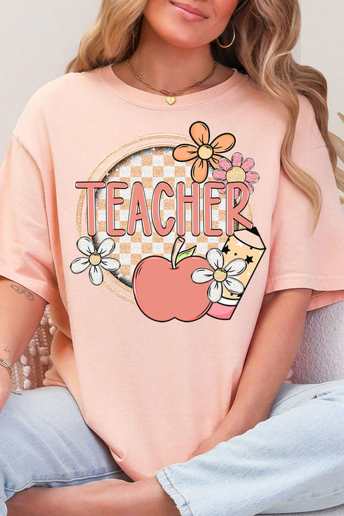 Cutesy Checkered Teacher Comfort Colors Adult Ring-Spun Cotton Tee