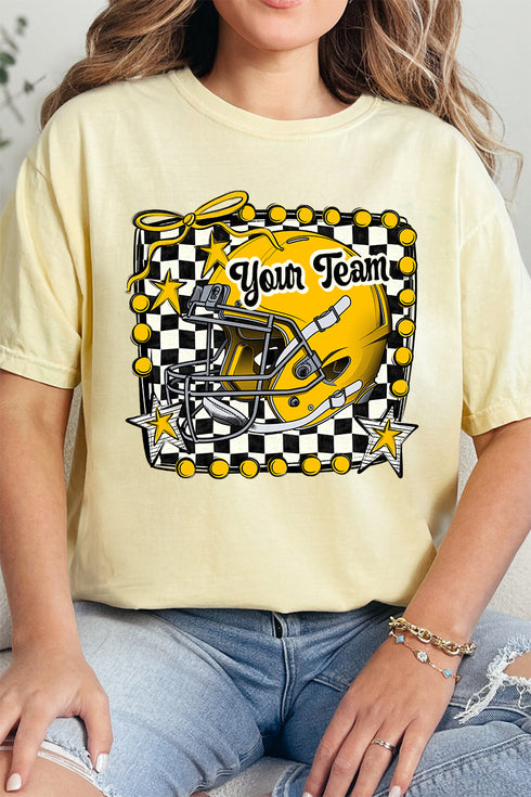Doodle Yellow Football Pride Comfort Colors Adult Ring-Spun Cotton Tee *Personalize Your Team Name