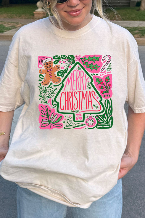 Doodle Merry Christmas Boho Comfort Colors Adult Ring-Spun Cotton Tee