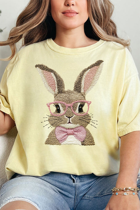 Faux Embroidery Easter Bunny Comfort Colors Adult Ring-Spun Cotton Tee