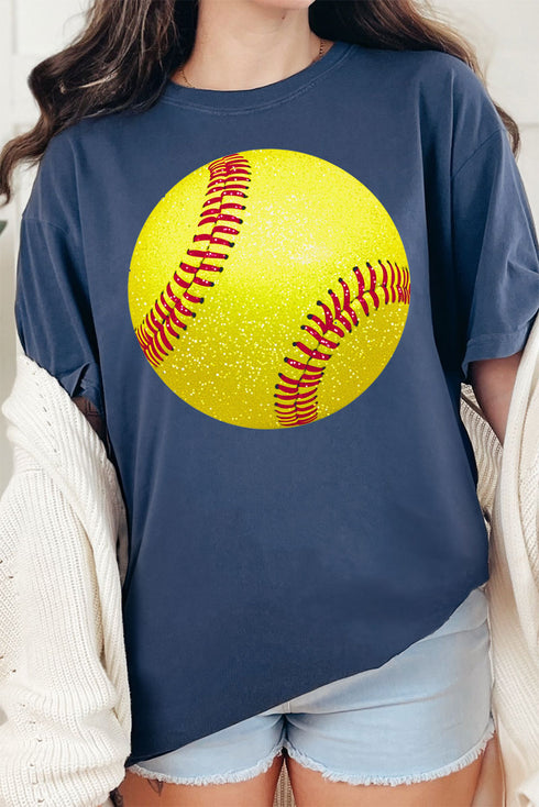 Faux Glitter Softball Comfort Colors Adult Ring-Spun Cotton Tee