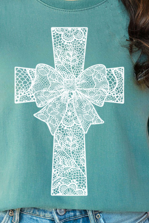 Faux Lace Cross Comfort Colors Adult Ring-Spun Cotton Tee