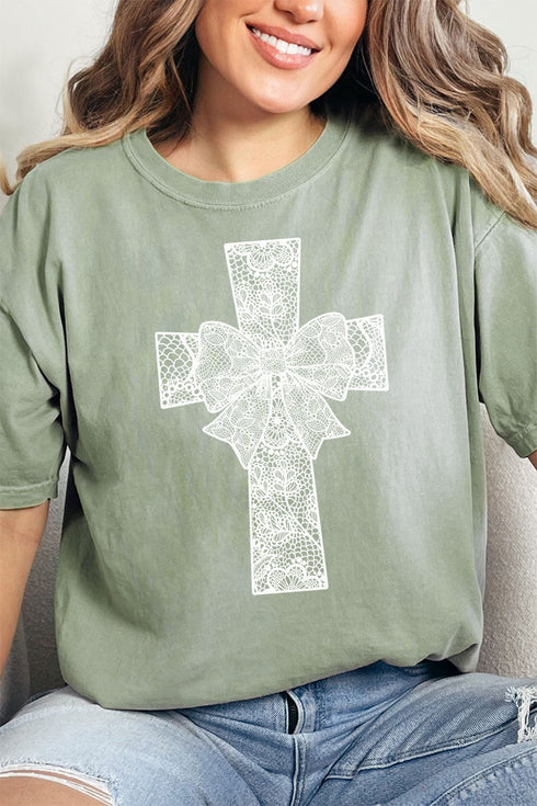 Faux Lace Cross Comfort Colors Adult Ring-Spun Cotton Tee