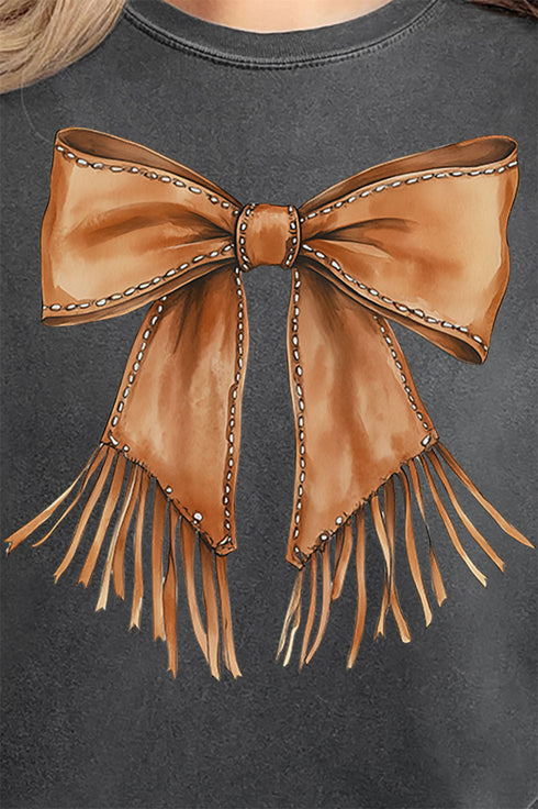Faux Leather Fringe Bow Comfort Colors Adult Ring-Spun Cotton Tee