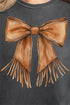 Faux Leather Fringe Bow Comfort Colors Adult Ring-Spun Cotton Tee