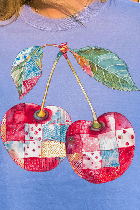 Faux Patchwork Cherries Comfort Colors Adult Ring-Spun Cotton Tee