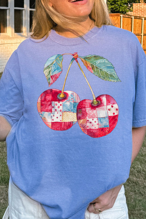 Faux Patchwork Cherries Comfort Colors Adult Ring-Spun Cotton Tee