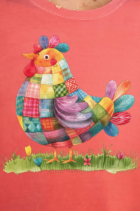 Faux Patchwork Chicken Comfort Colors Adult Ring-Spun Cotton Tee
