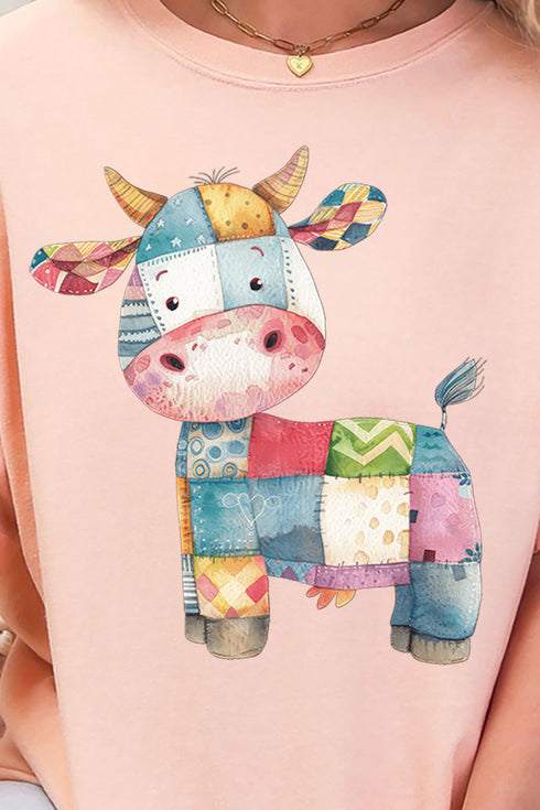 Faux Patchwork Cow Comfort Colors Adult Ring-Spun Cotton Tee