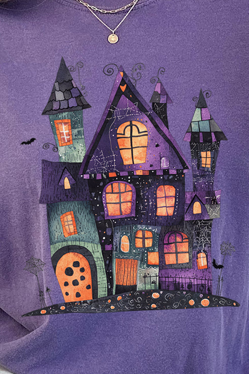 Faux Patchwork Haunted House Comfort Colors Adult Ring-Spun Cotton Tee
