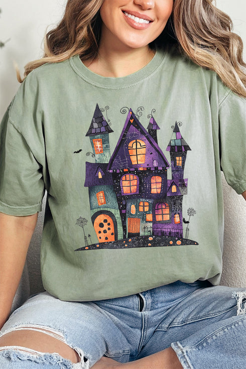 Faux Patchwork Haunted House Comfort Colors Adult Ring-Spun Cotton Tee