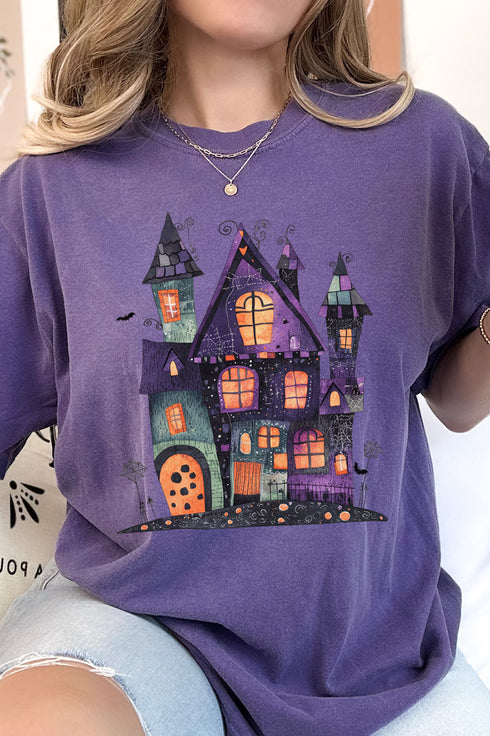 Faux Patchwork Haunted House Comfort Colors Adult Ring-Spun Cotton Tee