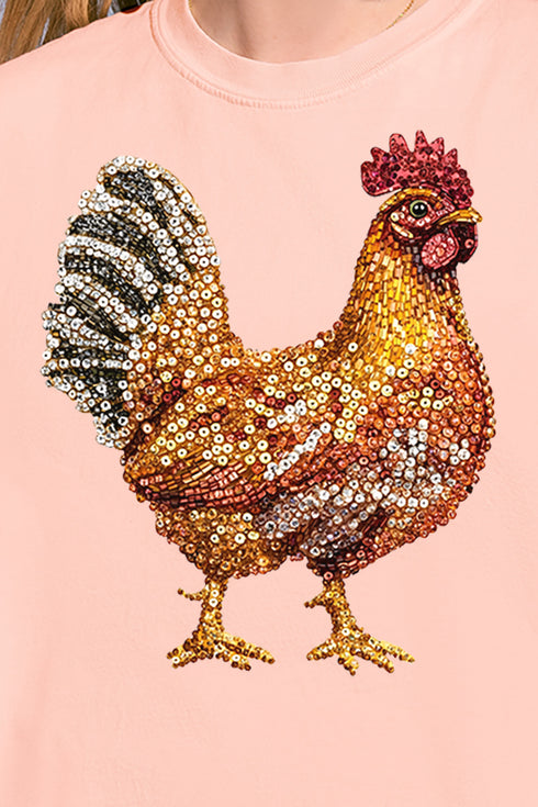 Faux Rhinestone Chicken Comfort Colors Adult Ring-Spun Cotton Tee
