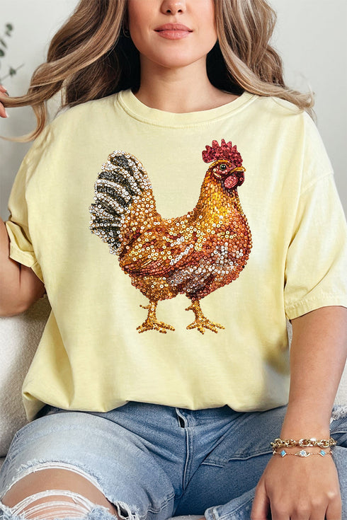Faux Rhinestone Chicken Comfort Colors Adult Ring-Spun Cotton Tee