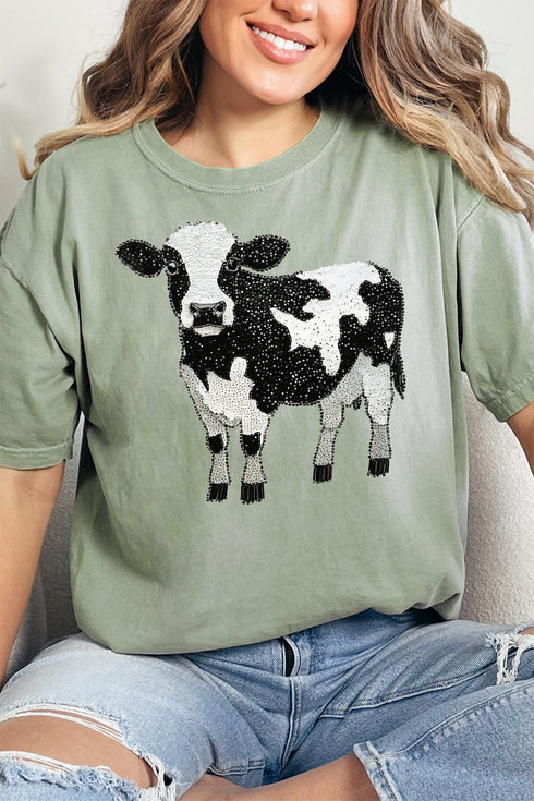 Faux Rhinestone Cow Comfort Colors Adult Ring-Spun Cotton Tee