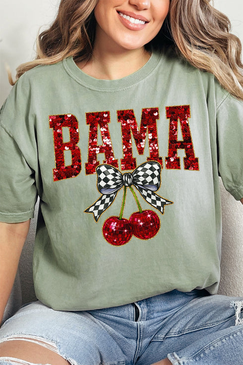 Faux Sequin Cherry Bama Comfort Colors Adult Ring-Spun Cotton Tee
