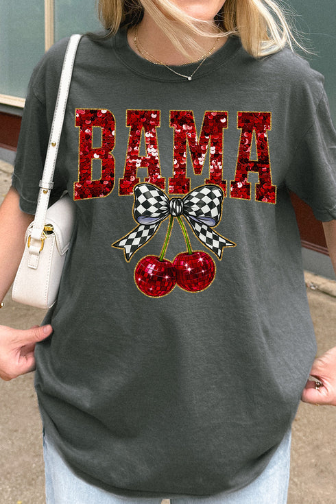 Faux Sequin Cherry Bama Comfort Colors Adult Ring-Spun Cotton Tee