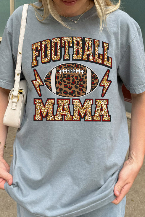 Faux Sequin Football Mama Comfort Colors Adult Ring-Spun Cotton Tee