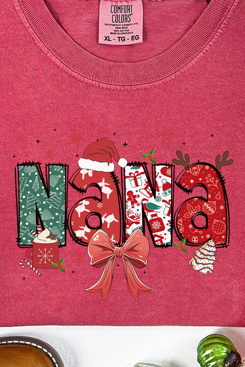 Festive Christmas Nana Comfort Colors Adult Ring-Spun Cotton Tee