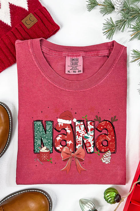 Festive Christmas Nana Comfort Colors Adult Ring-Spun Cotton Tee