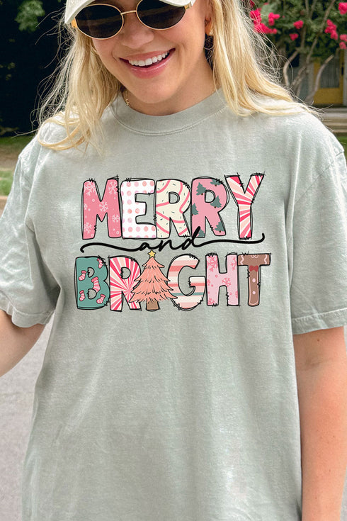 Festive Merry and Bright Comfort Colors Adult Ring-Spun Cotton Tee