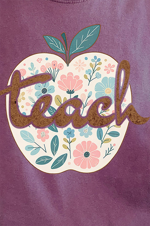 Floral Apple Teach Comfort Colors Adult Ring-Spun Cotton Tee
