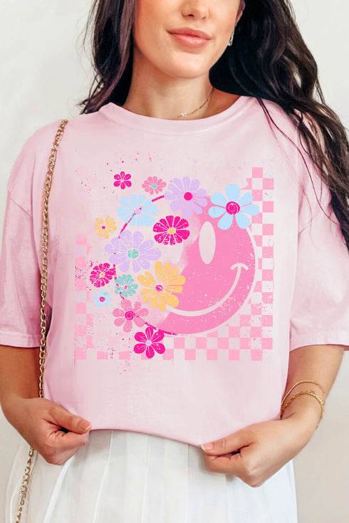 Floral Blooms Smile Comfort Colors Adult Ring-Spun Cotton Tee
