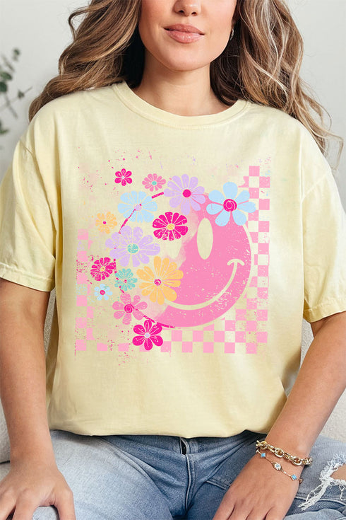 Floral Blooms Smile Comfort Colors Adult Ring-Spun Cotton Tee