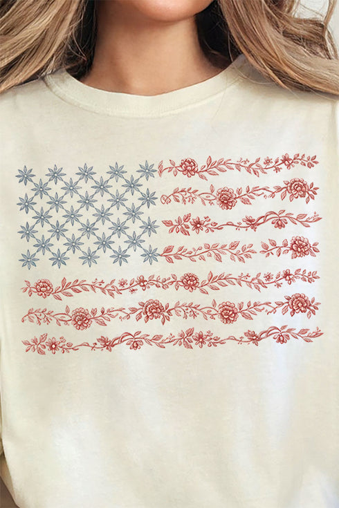 Floral United States Flag Comfort Colors Adult Ring-Spun Cotton Tee