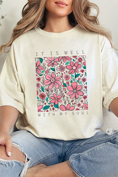 Floral Well With My Soul Comfort Colors Adult Ring-Spun Cotton Tee