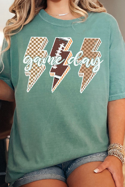 Football Game Day Lightning Bolt Comfort Colors Adult Ring-Spun Cotton Tee