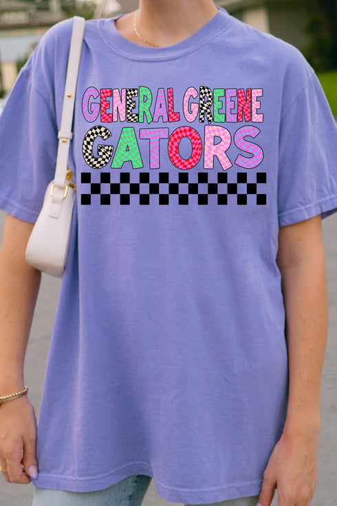 General Greene Gators Checkered School & Mascot Comfort Colors Adult Ring-Spun Cotton Tee