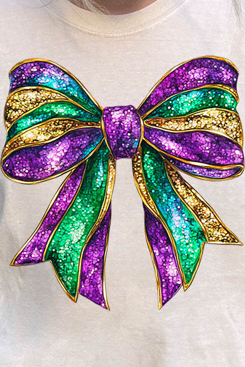 Glitzy Mardi Gras Bow Comfort Colors Adult Ring-Spun Cotton Tee