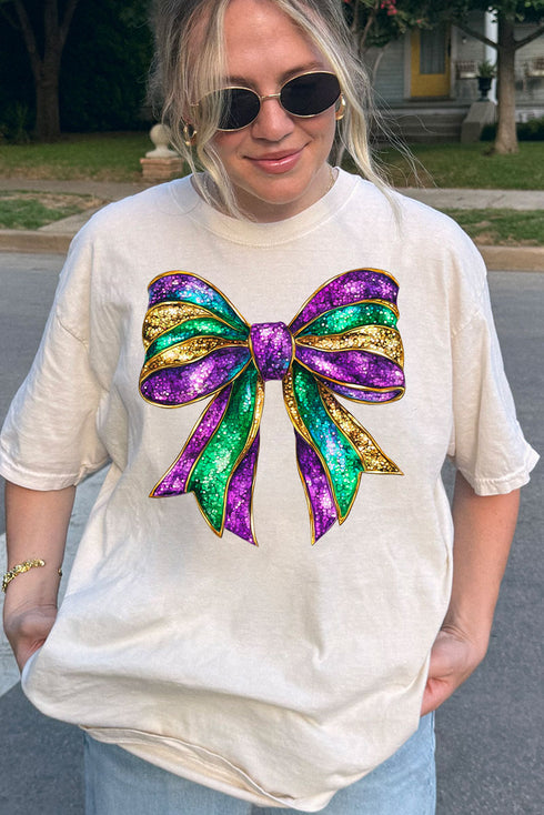 Glitzy Mardi Gras Bow Comfort Colors Adult Ring-Spun Cotton Tee