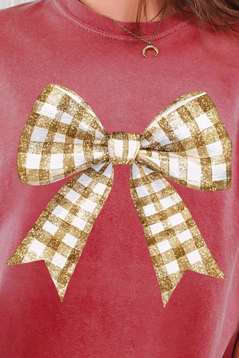 Gold Gingham Bow Comfort Colors Adult Ring-Spun Cotton Tee