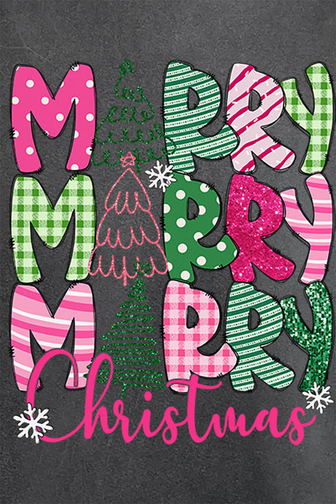 Green And Pink Merry Christmas Comfort Colors Adult Ring-Spun Cotton Tee