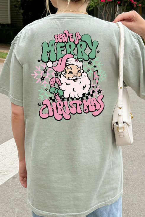 Groovy Merry Christmas Front & Back Comfort Colors Adult Ring-Spun Cotton Tee